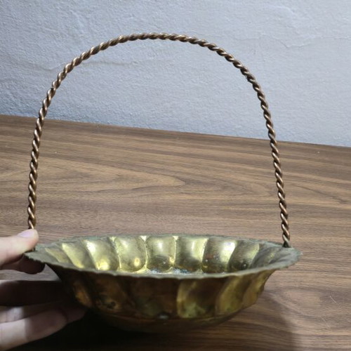 Carved Brass Vase and Decorative Basket Set like new