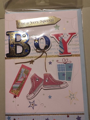 Birthday card for boy new with light blue envelope