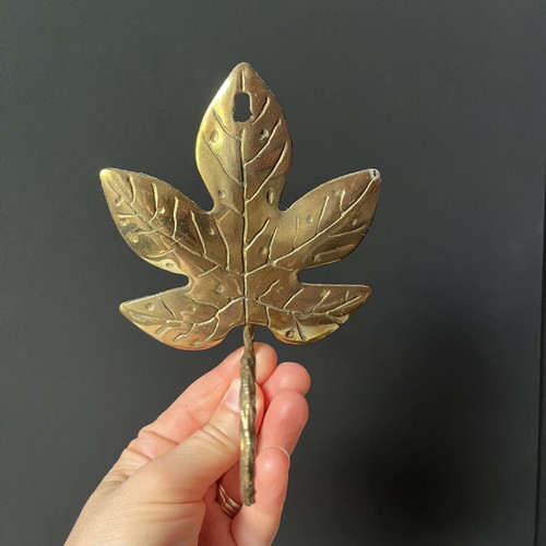 Vintage Brass Curtain Tieback and Wall Hook Leaf Design like new