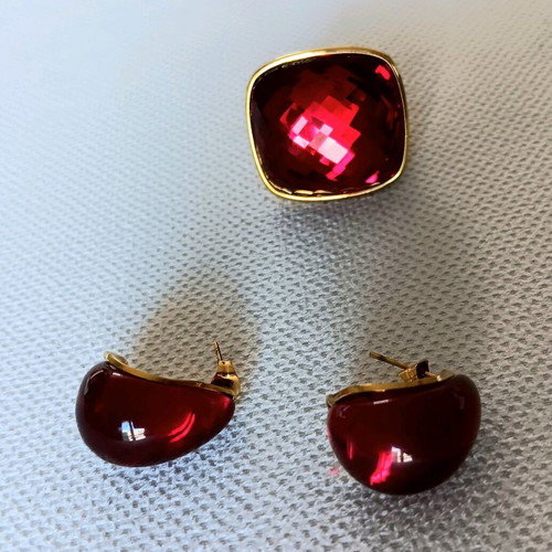 Jewelry set shiny ring size 9 and red wine color earrings new