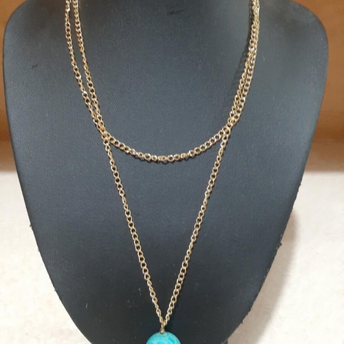 Necklace with chalcedony in steel new, length 80 cm