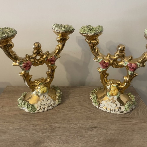 Porcelain candlesticks, set of two, vintage