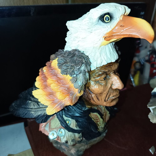 Indian Chief Busts set of 2 like new with detailed carvings