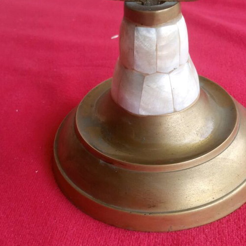 Brass tabletop cross like new with mother of pearl decorations