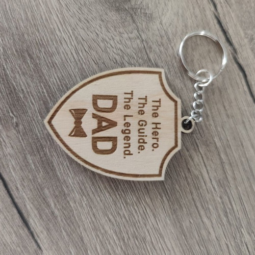 Woodcraft keychain Dad The Hero The Guide The Legend new, beige