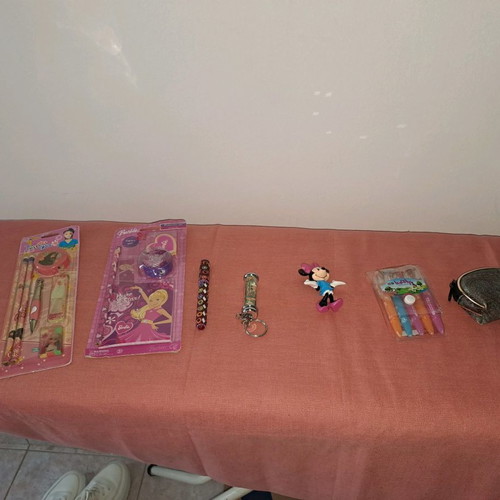 Various pencils and sharpeners with keychain and wallet new