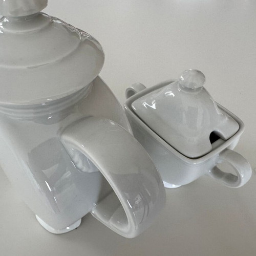 Porcelain teapot and sugar bowl set white, new