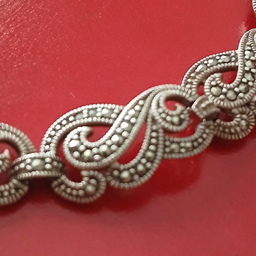 Heavy 925 Silver Bracelet with Marcasite, 35 Grams, 19 cm, Like New