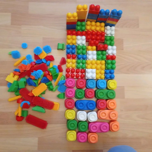 Soft children's blocks used, plastic blocks and plastic wedges