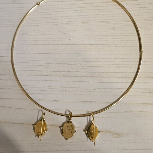 Gold torque necklace 14K and earrings 14K with semi-precious stones, like new