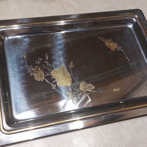 Stainless steel tray inox with 24k gold details M.G.M. Italy like new
