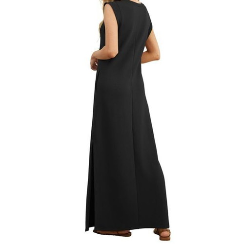 GRECERELLE women's long summer dress with pockets and slit, black, size L