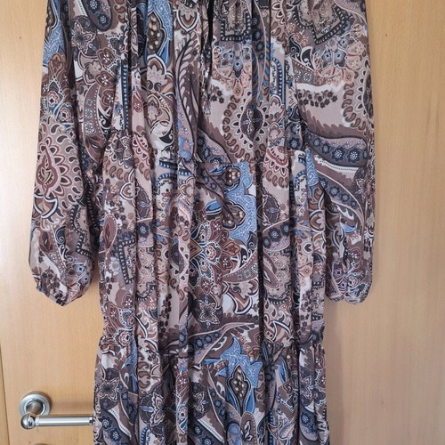 Printed dress like new, loose fit, size L, beige and brown