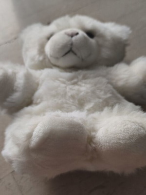 White plush teddy bear used, 30cm height, vintage style