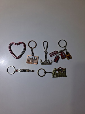 Keychains from various countries used, set