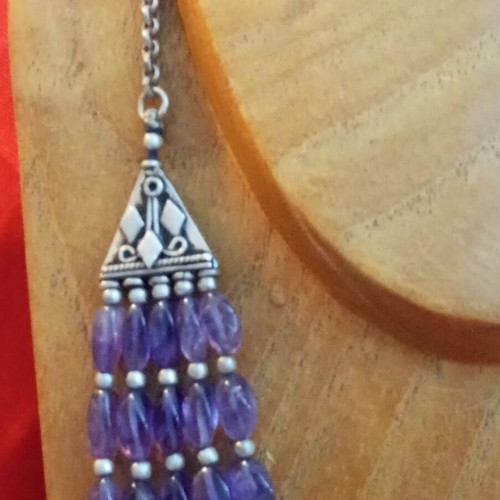 925 Silver Necklace with Amethyst, Ethnic Style