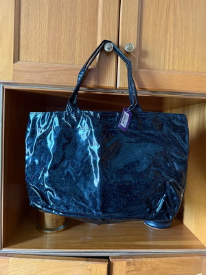 Large plastic bag with glitter new, black handbag
