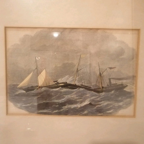 Woodcut painting The Jointed Iron Steam-ship Connector 1863 like new