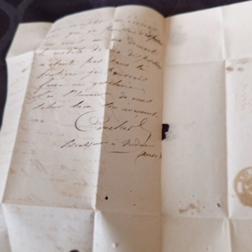 French letter of correspondence 1838 used with two stamps and extra orange mark