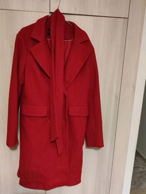 Red coat like new, size large - xlarge with belt