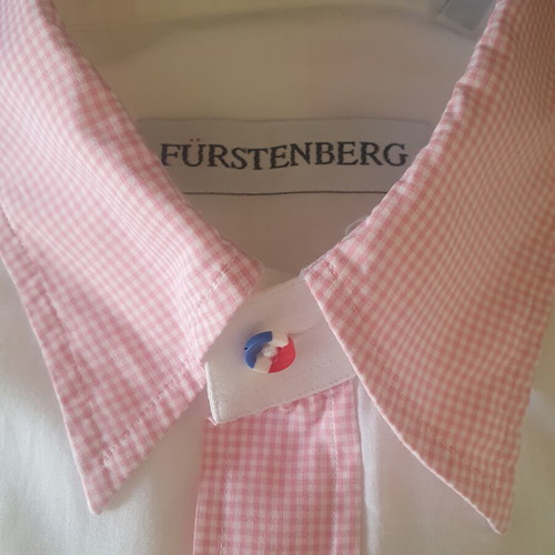 Fursterberg men's white shirt with pink check collar and cuffs like new