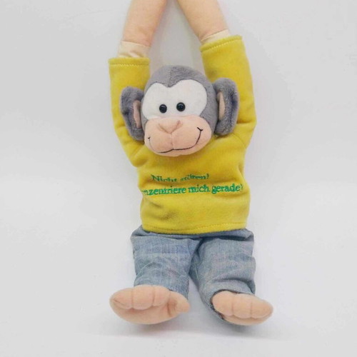 Vintage plush monkey used, German toy with pants and blouse