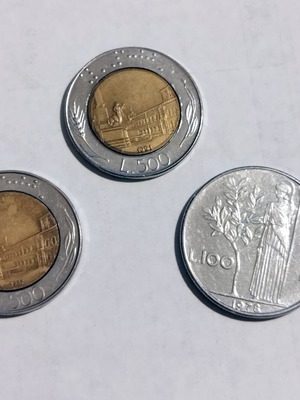 Italian lira coins used, 3 different pieces