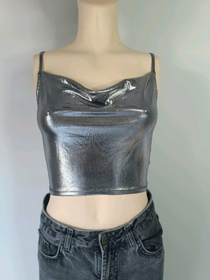 Crop top H&M ασημί με μεταλλική λάμψη σαν καινούργιο
