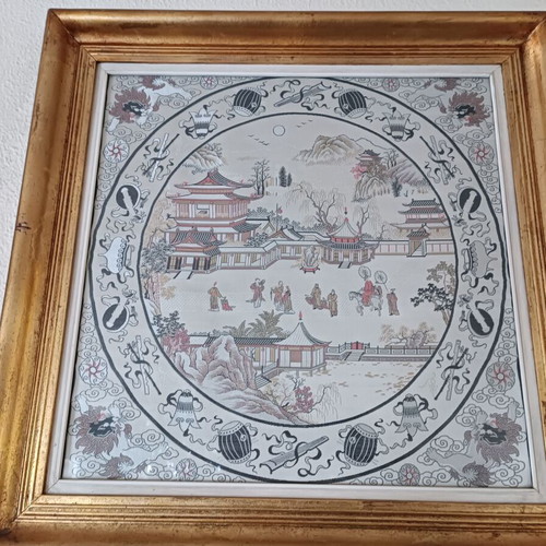 Frames with glass and silk fabric, set of 2, Chinese design, like new