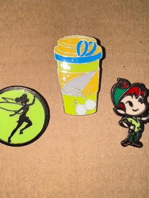 Disney pins set of 3 like new, Peter Pan and Tinkerbell