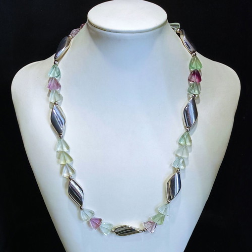 Aurora Fluorite Silver Necklace 925 New with Tricolor Fluorites