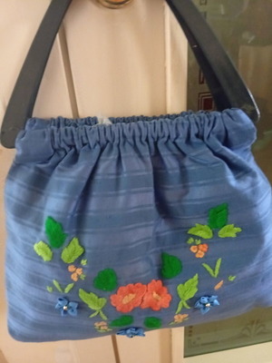 Handmade summer embroidered bag with blue horn handles new