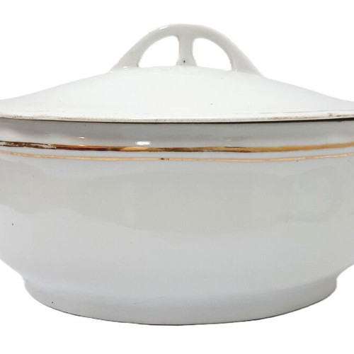 Vintage Schlaggenwald porcelain soup tureen, like new, white and gold