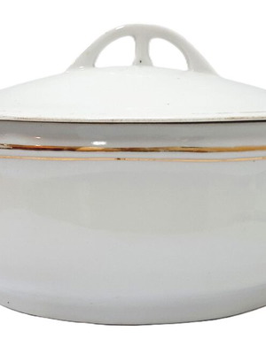 Vintage Schlaggenwald porcelain soup tureen, like new, white and gold