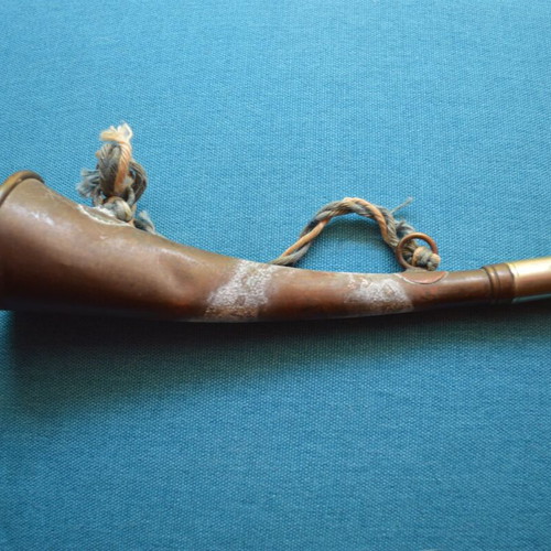 Old prewar tram conductor horn used with fabric ribbon