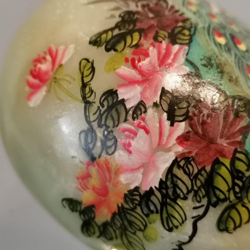 Asian marble egg used with hand-painted design and wooden base