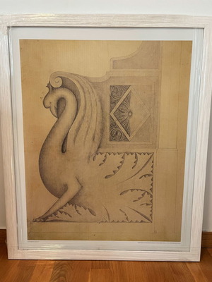 Silk screen printing architectural print in white wooden frame new