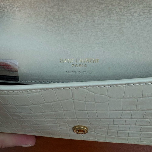 Saint Laurent Cassandre Croc-Embossed Leather Phone Holder Chain Bag, Ivory