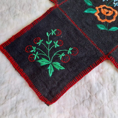 Handmade embroidered wall hanging used, floral patchwork carpet