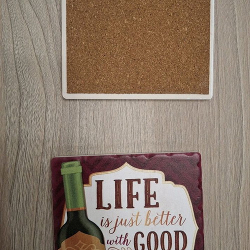 Set of 6 ceramic coasters like new with Life is Better with Good Wine phrase