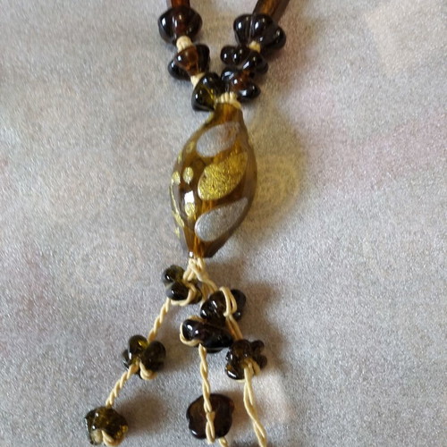 Glass Eastern decorative komboloi used, brown with gold