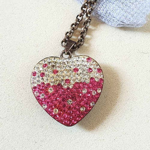 Silver necklace 925 with pink heart and crystals IMIKS like new