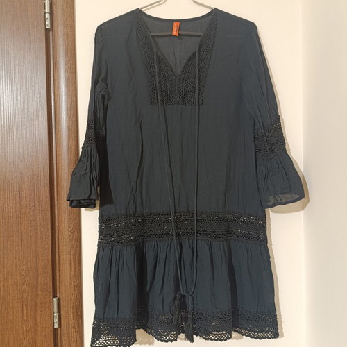 Dress Kaftan black, like new, size M 38 10, airy fabric with embroidery