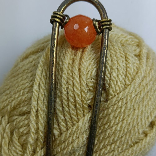 Hair Fork handmade, new, brass oxidized with agate stone