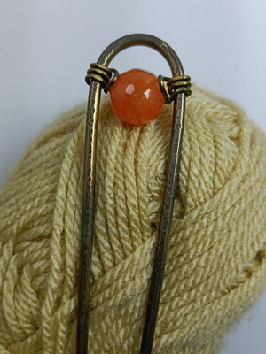 Hair Fork handmade, new, brass oxidized with agate stone