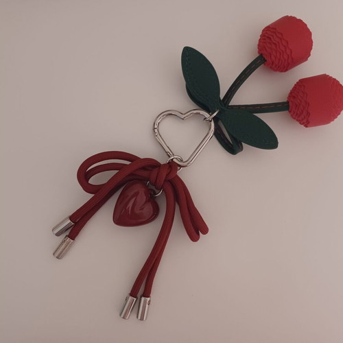 Eco-leather Cherry & Heart keychain with detachable elements