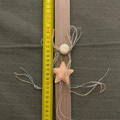 Easter candle flat light pink new with Pom Pom and fabric star