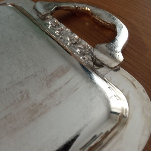Silver-plated rectangular tray new, silver color with handles 40x18cm