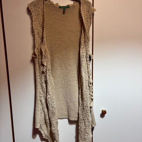 Leonard’s knitted vest-cardigan like new, size medium, beige