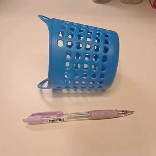 Plastic container used, pencil holder size, blue